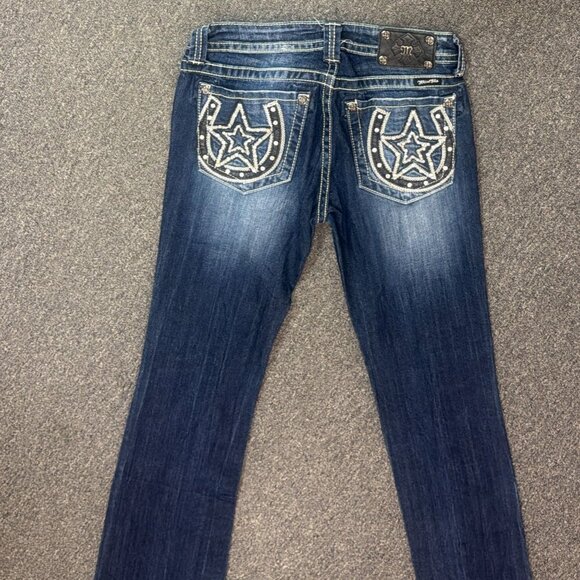 Miss Me Bootcut Jeans Womens 29 Horseshoe Star Rhinestone Flap Pocket Bling - Picture 2 of 6